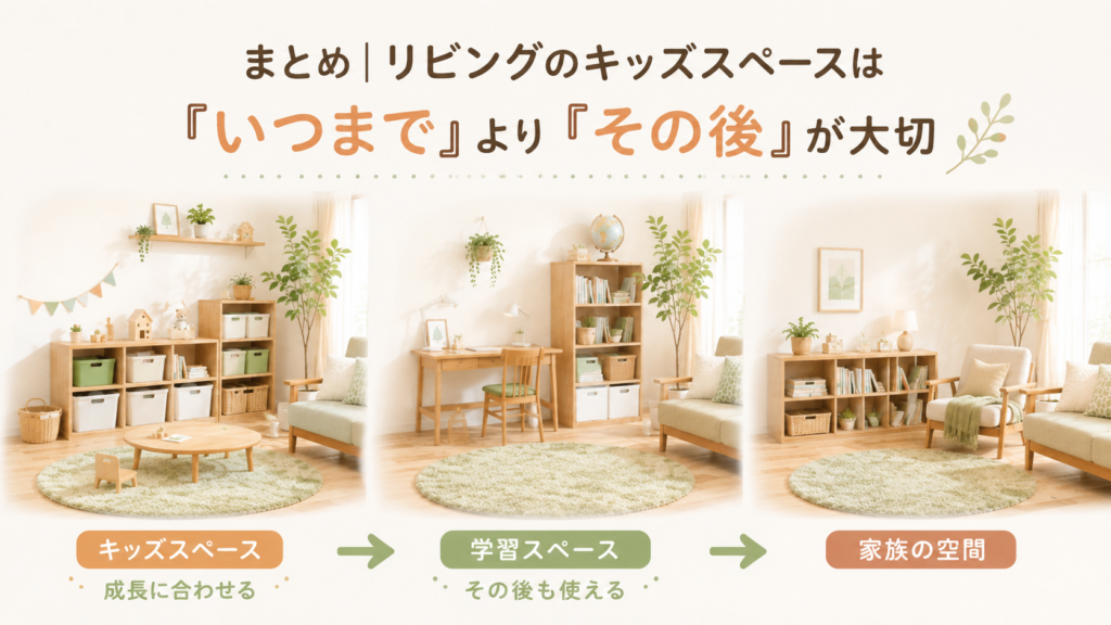 まとめ|リビングのキッズスペースは「いつまで」より「その後」が大切