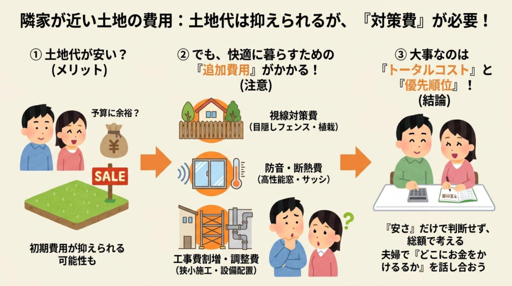 隣家が近い土地は、費用のかけ方も変わる