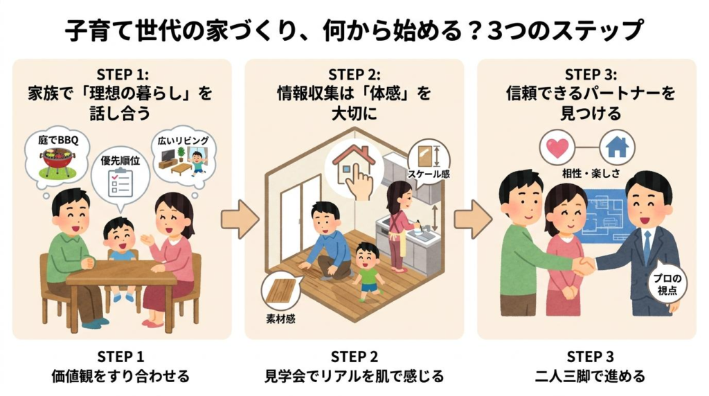 子育て世代の家づくり、何から始めたらいい？3つのステップ