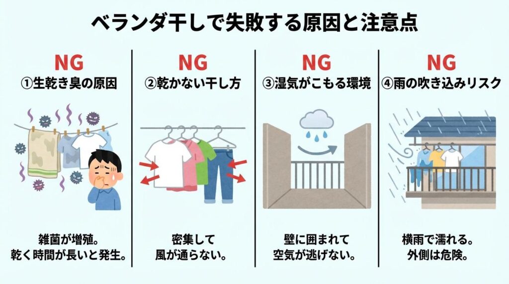 ベランダ干しで失敗する原因と注意点