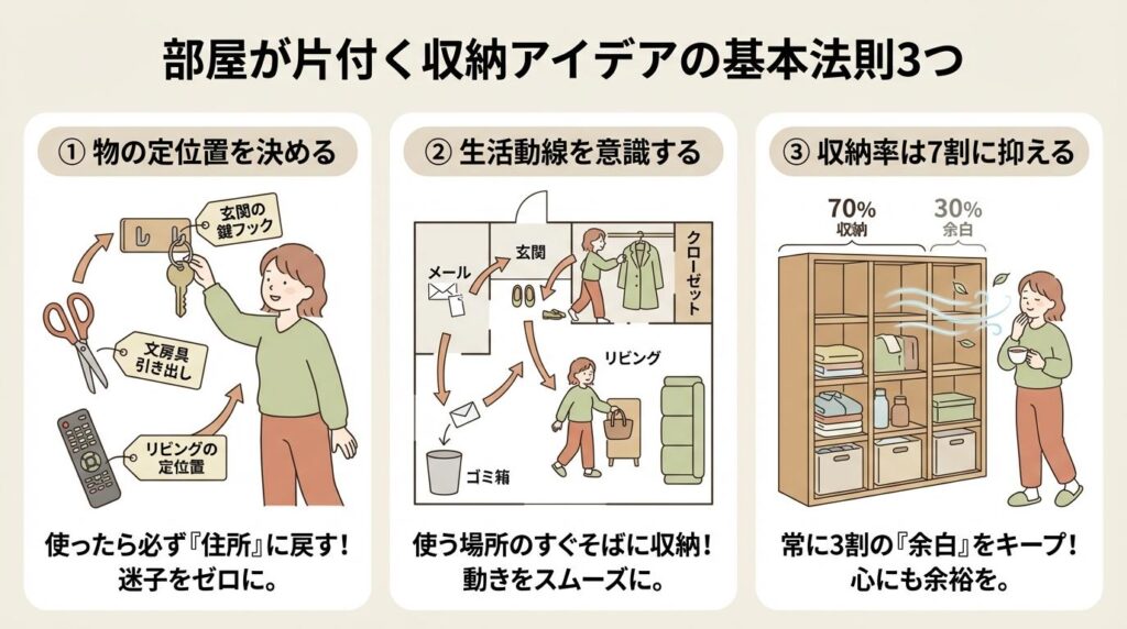 部屋が片付く収納アイデアの基本法則3つ