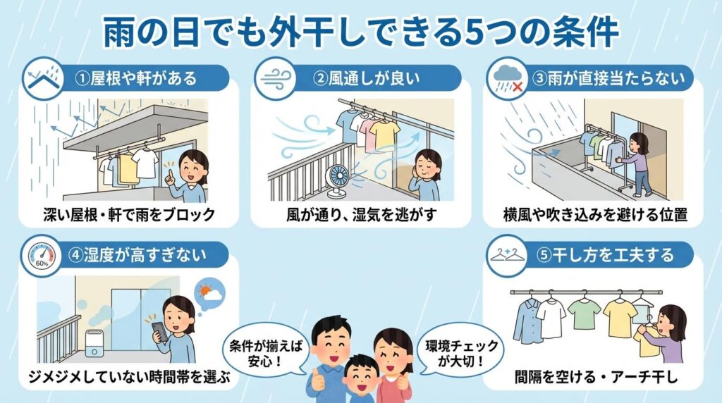 雨の日でも外干しできる条件5つ