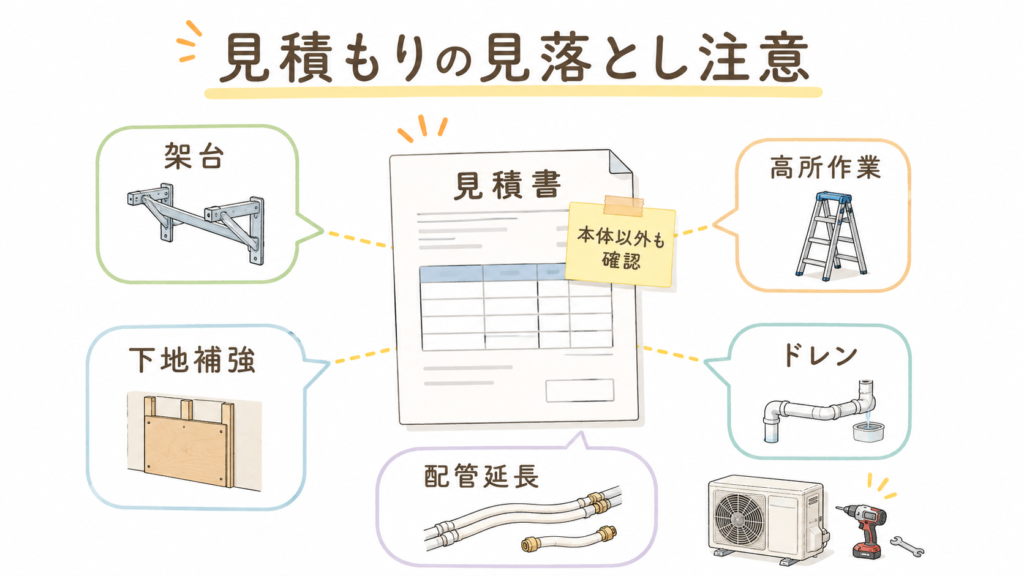見積もり比較で見落としやすい項目（壁掛けは“本体以外”が増えやすい）