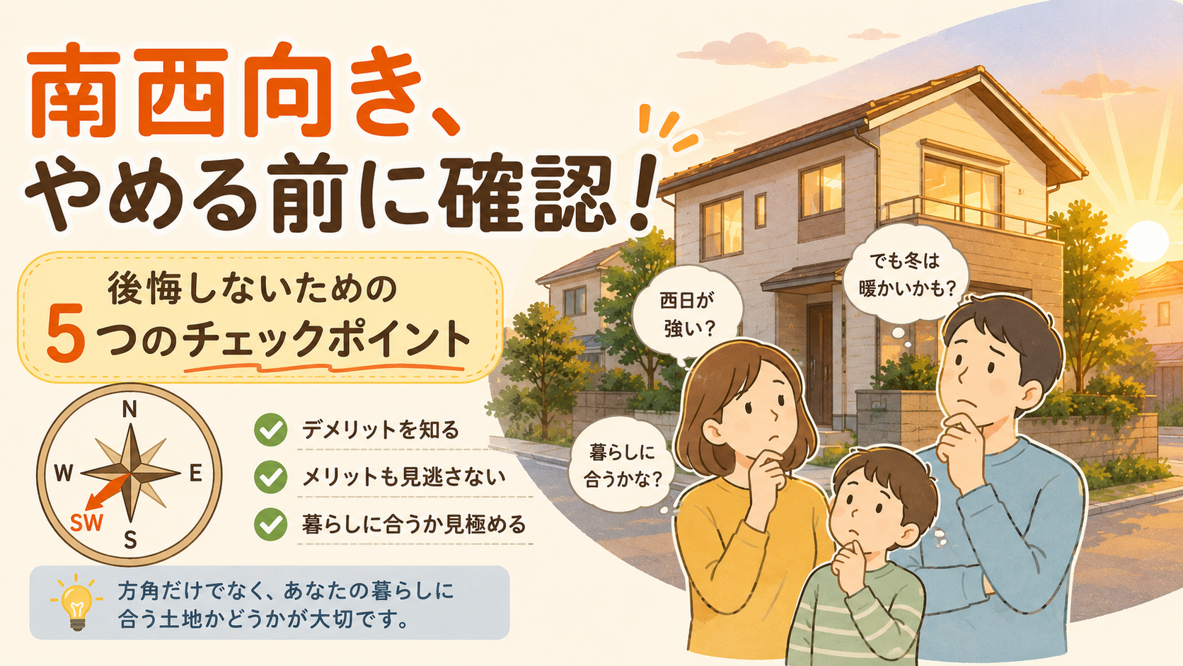 南西向きの土地は「やめとけ」って本当？後悔しないための5つのチェックポイント