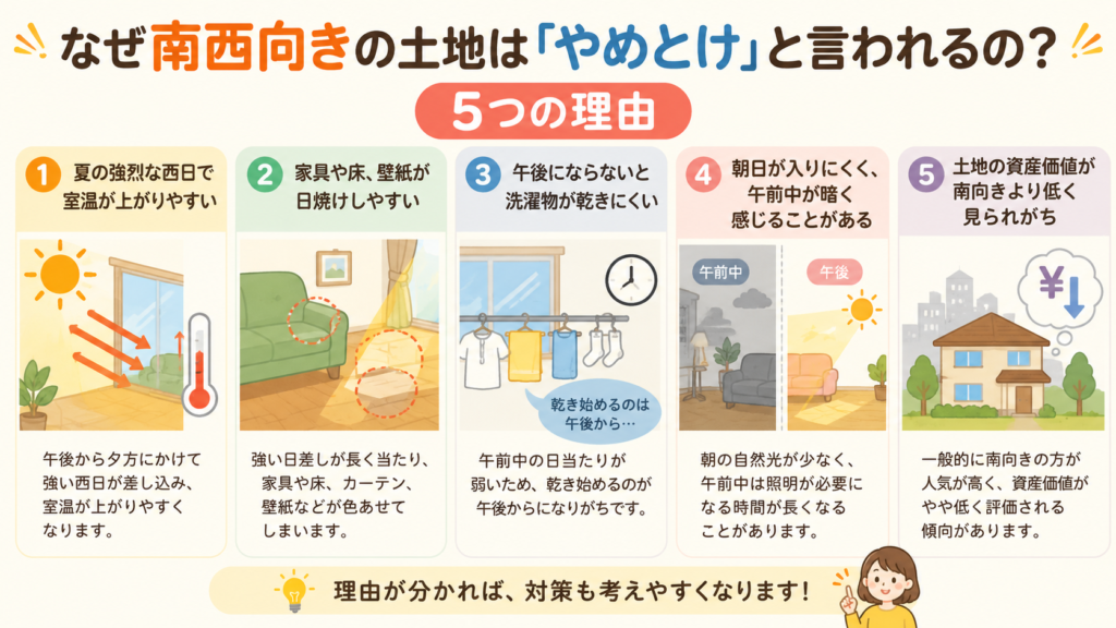 なぜ南西向きの土地は「やめとけ」と言われるの？5つの理由