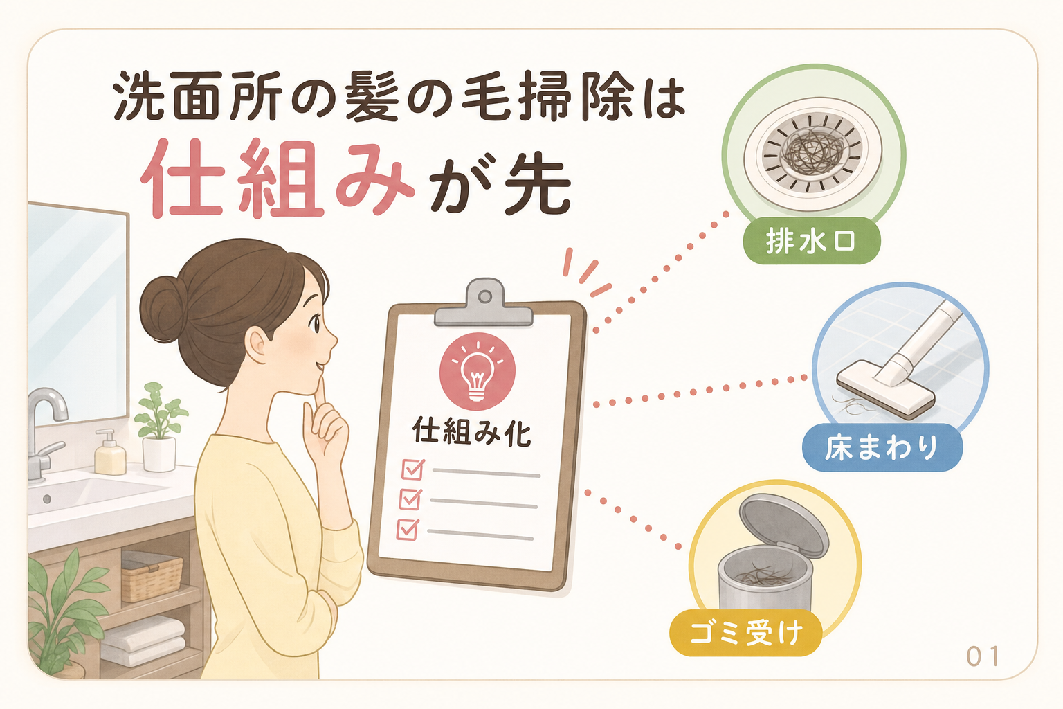 洗面所の髪の毛掃除は仕組みが先