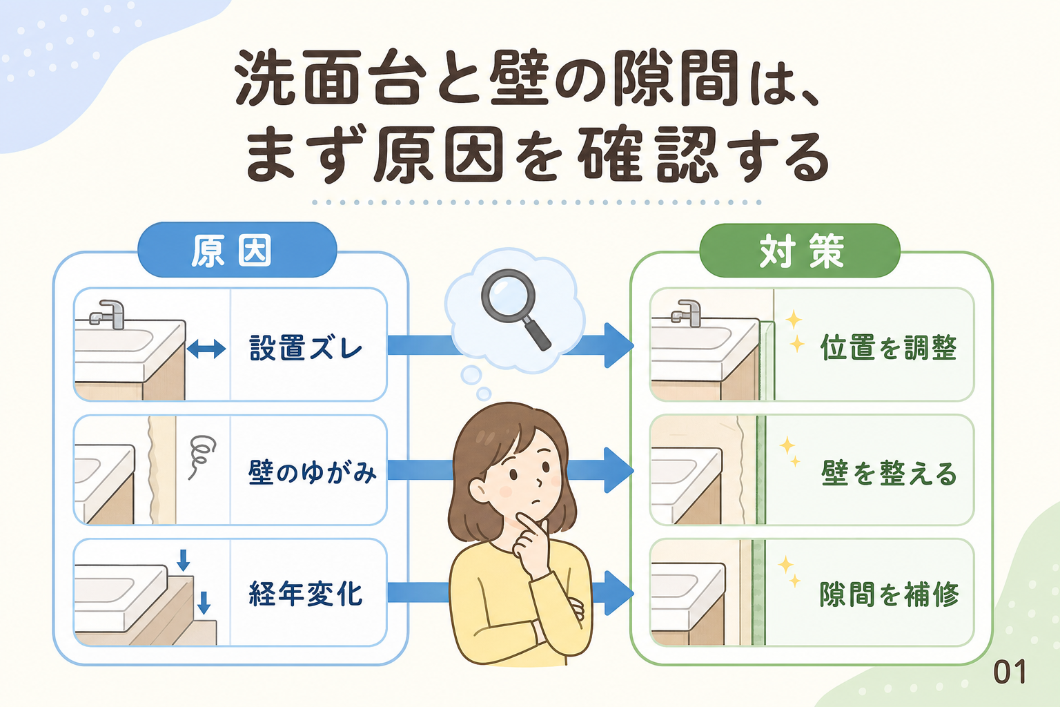 洗面台と壁の隙間は、まず原因を確認する