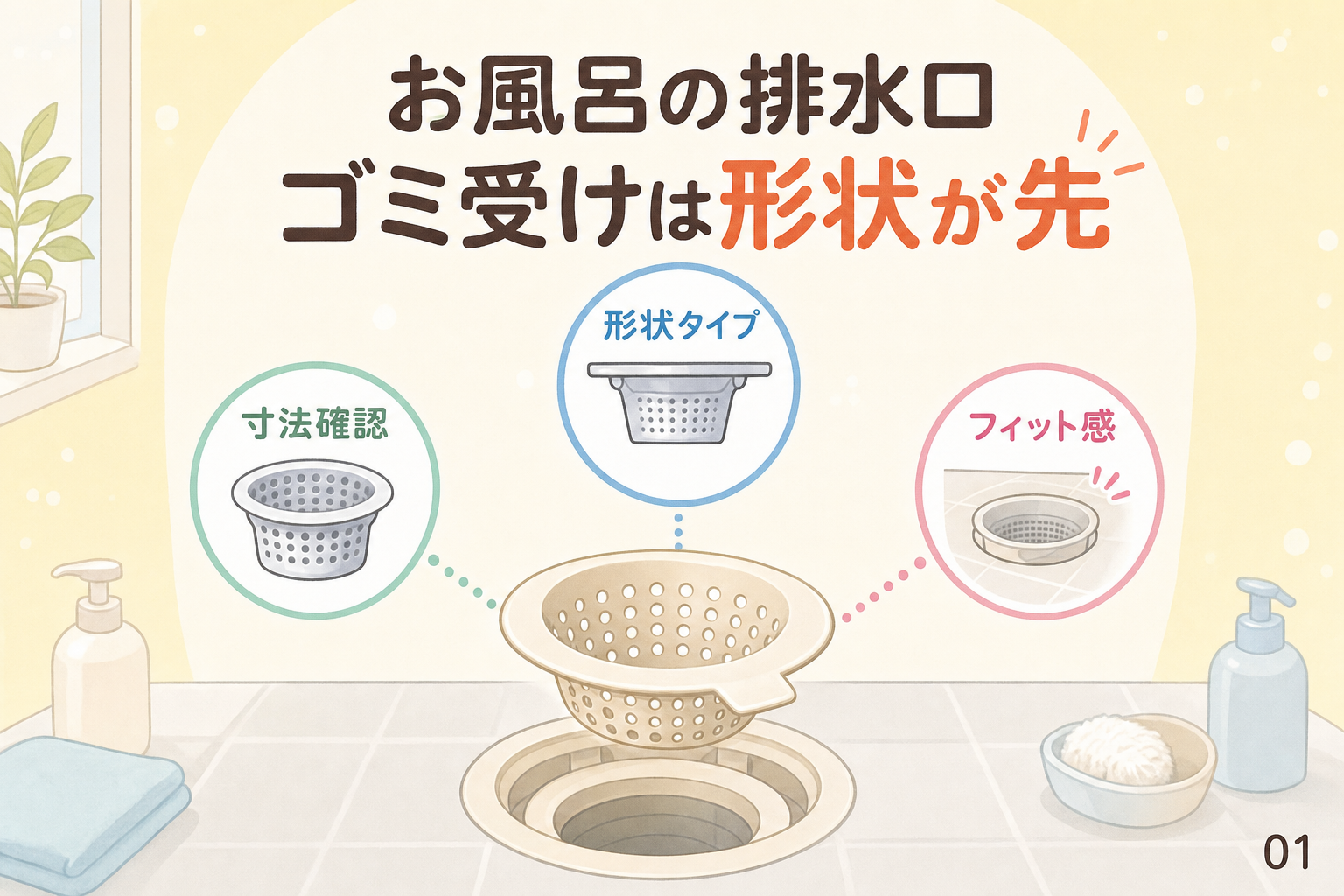 お風呂の排水口ゴミ受けは形状が先