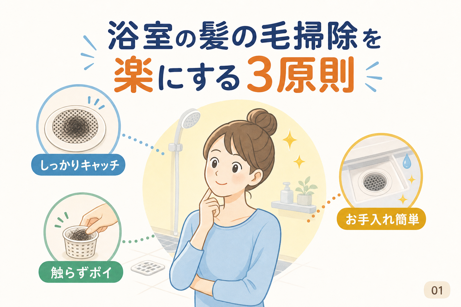 浴室の髪の毛掃除を楽にする3原則