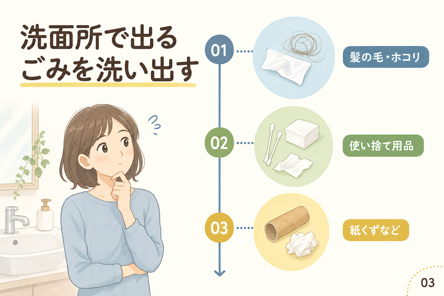 洗面所で出るごみを洗い出す