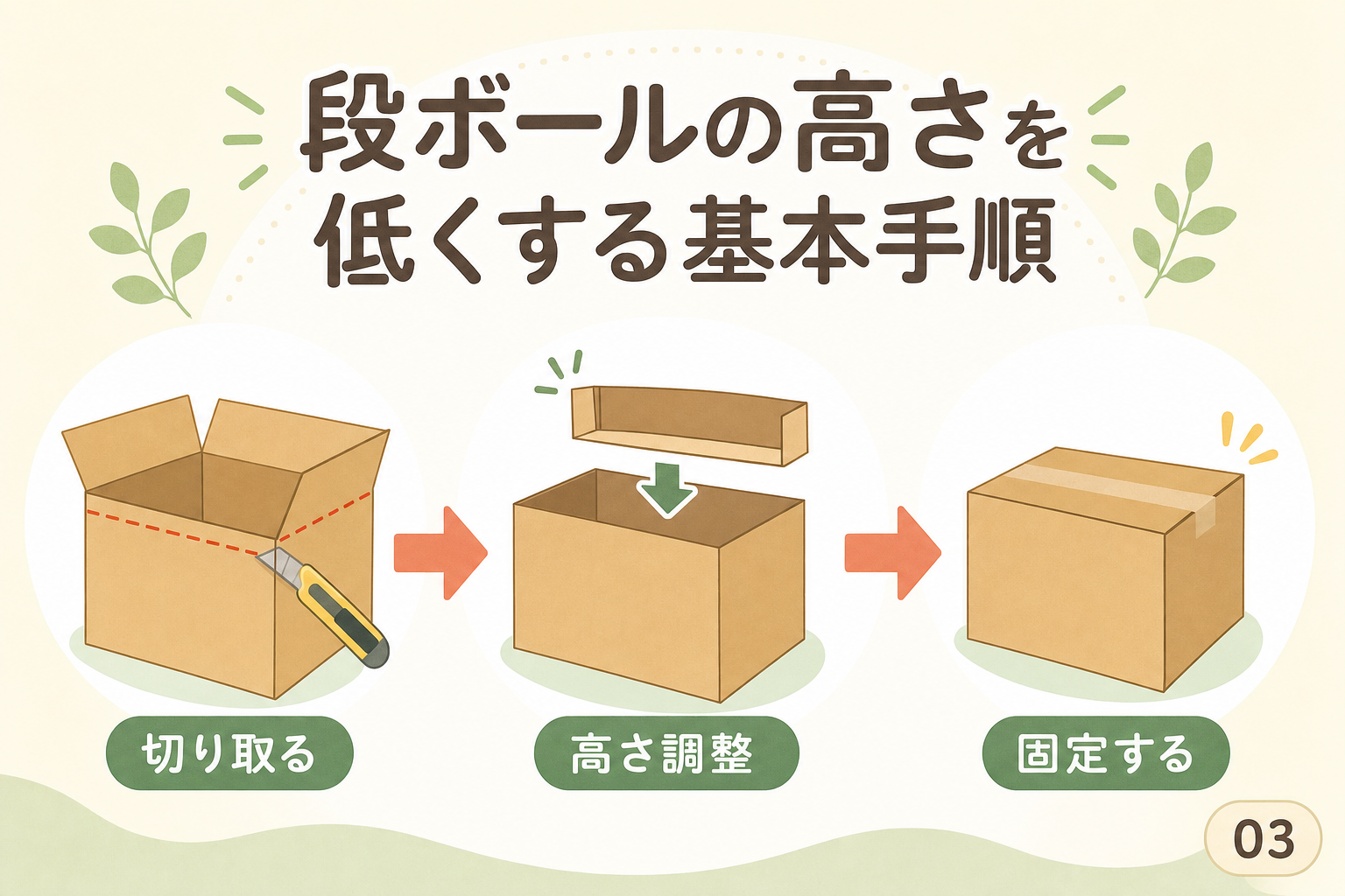 段ボールの高さを低くする基本手順