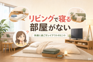 リビングで寝るしかないとき寝床はどこに置く？