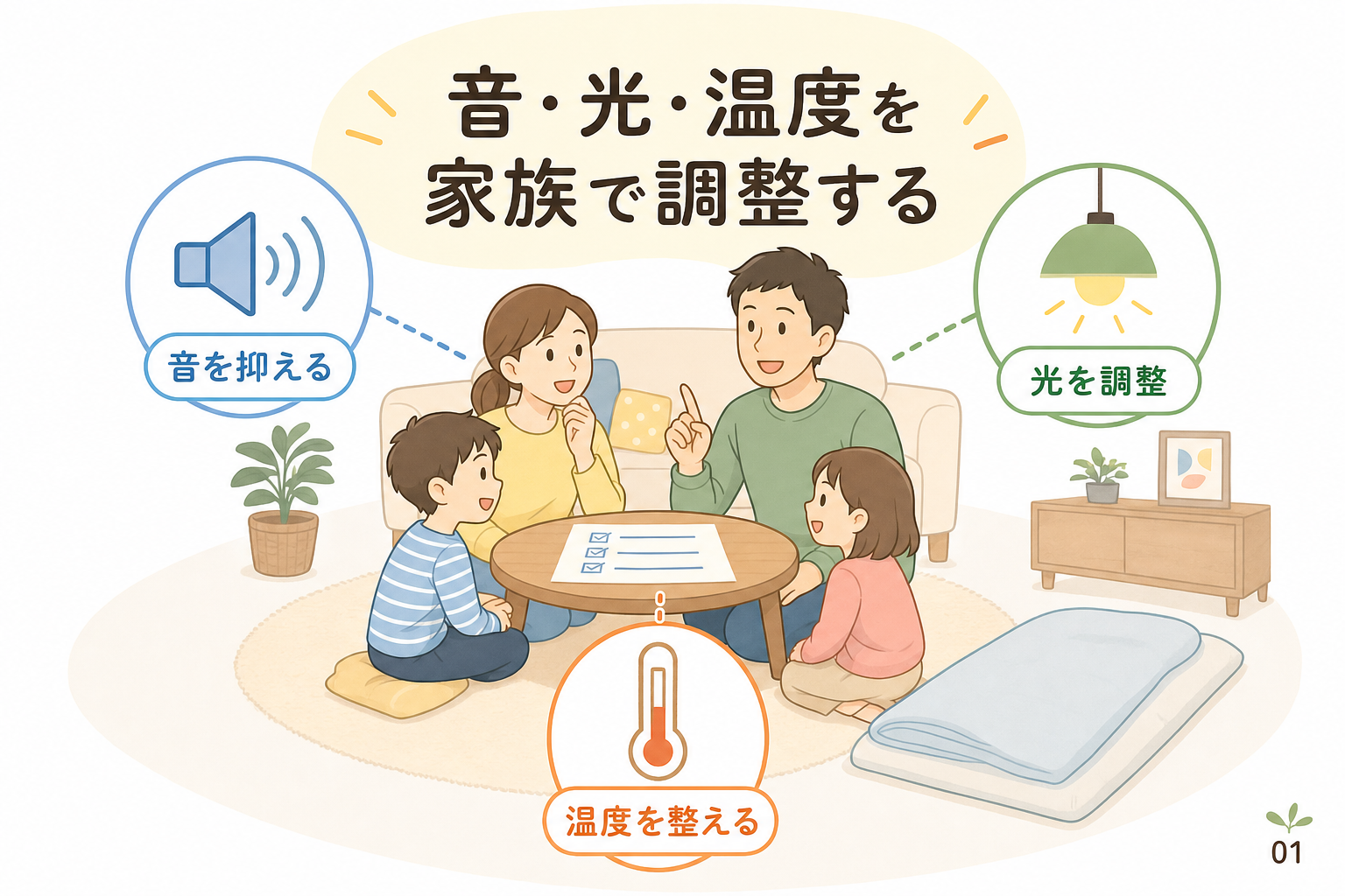 音・光・温度を家族で調整する