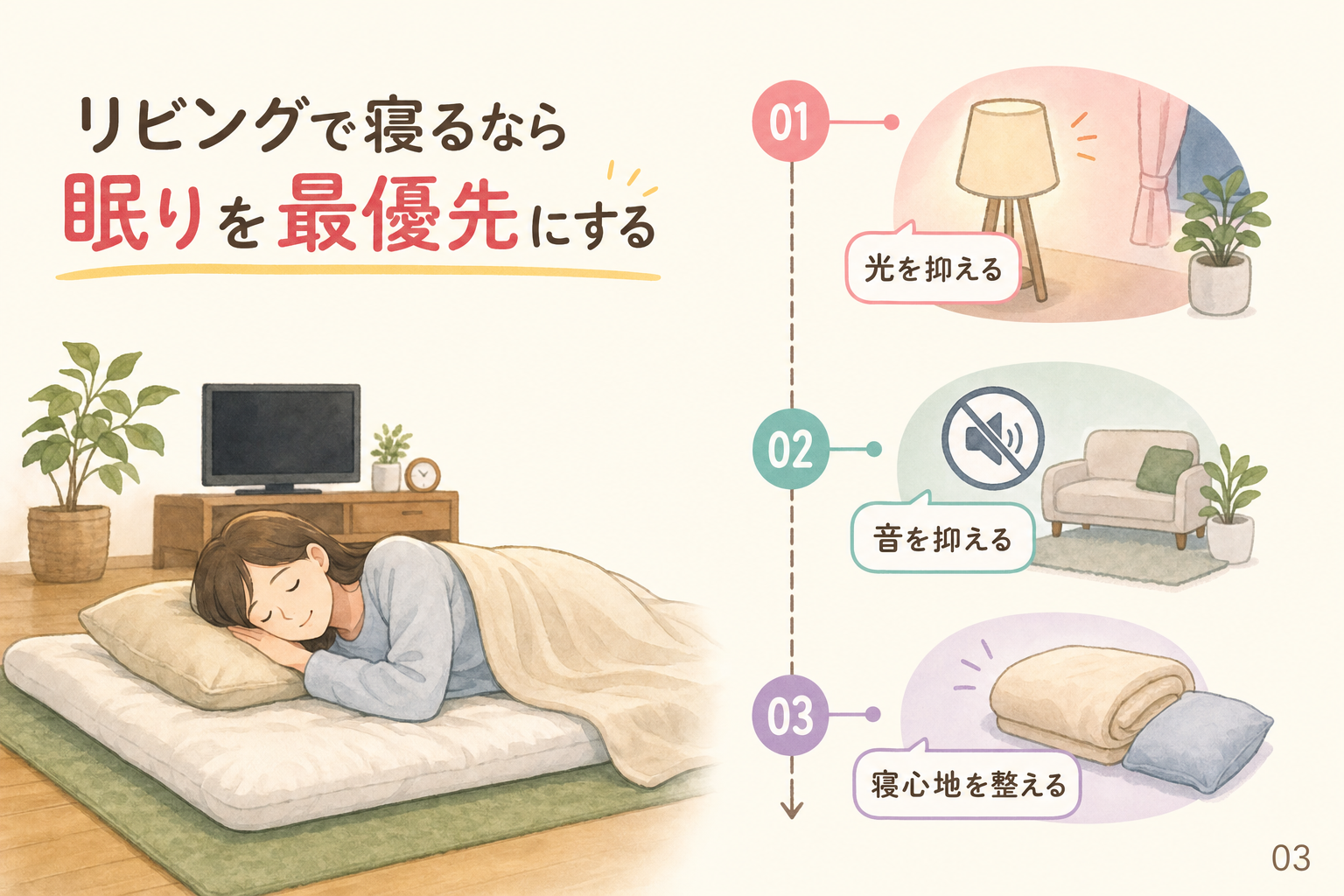 リビングで寝るなら眠りを最優先にする