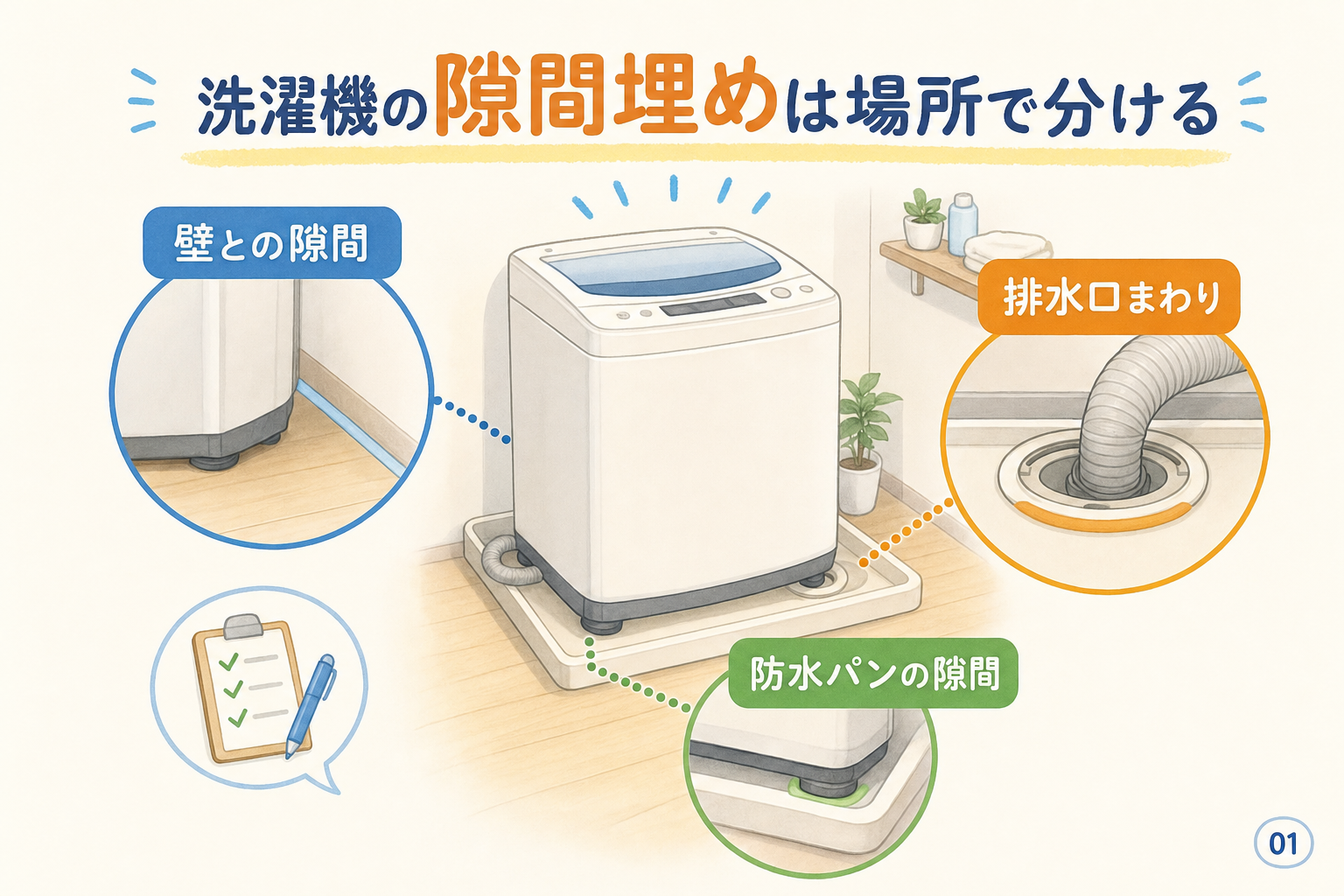 洗濯機の隙間埋めは場所で分ける