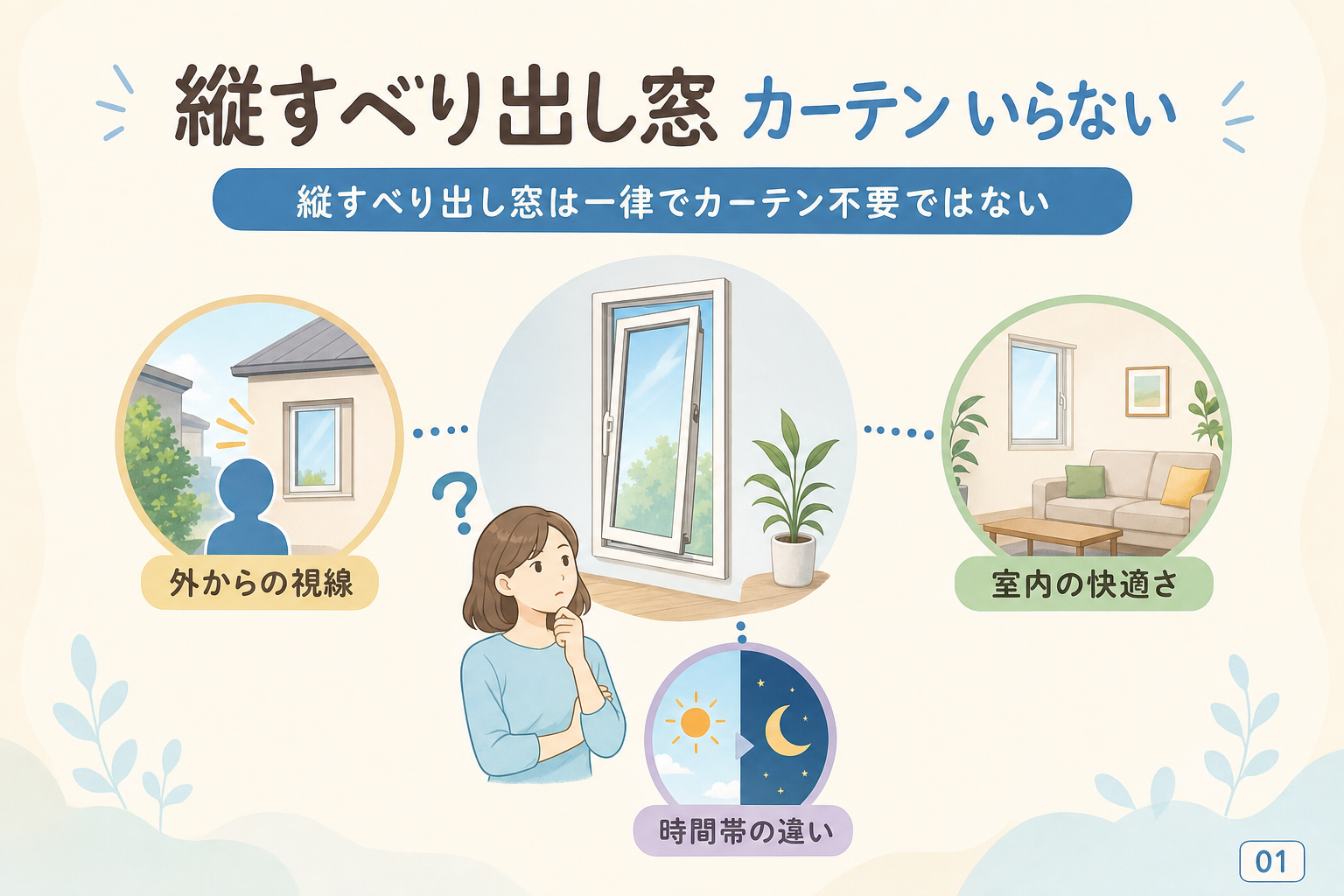 縦すべり出し窓は一律でカーテン不要ではない