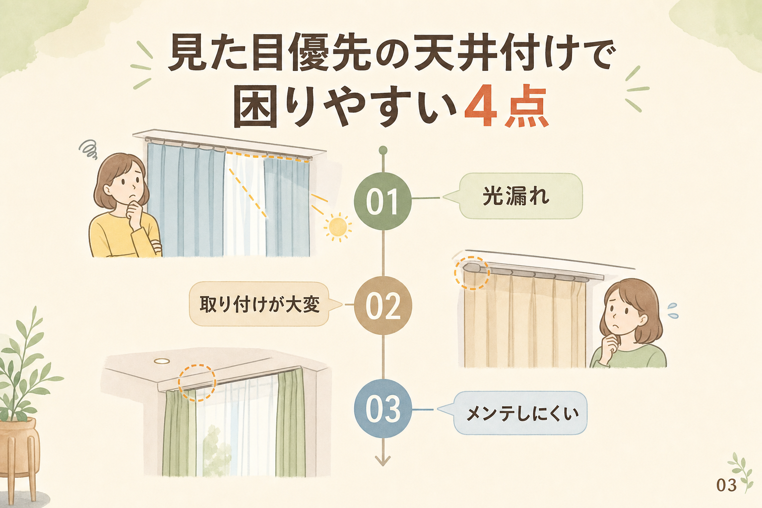 見た目優先の天井付けで困りやすい4点