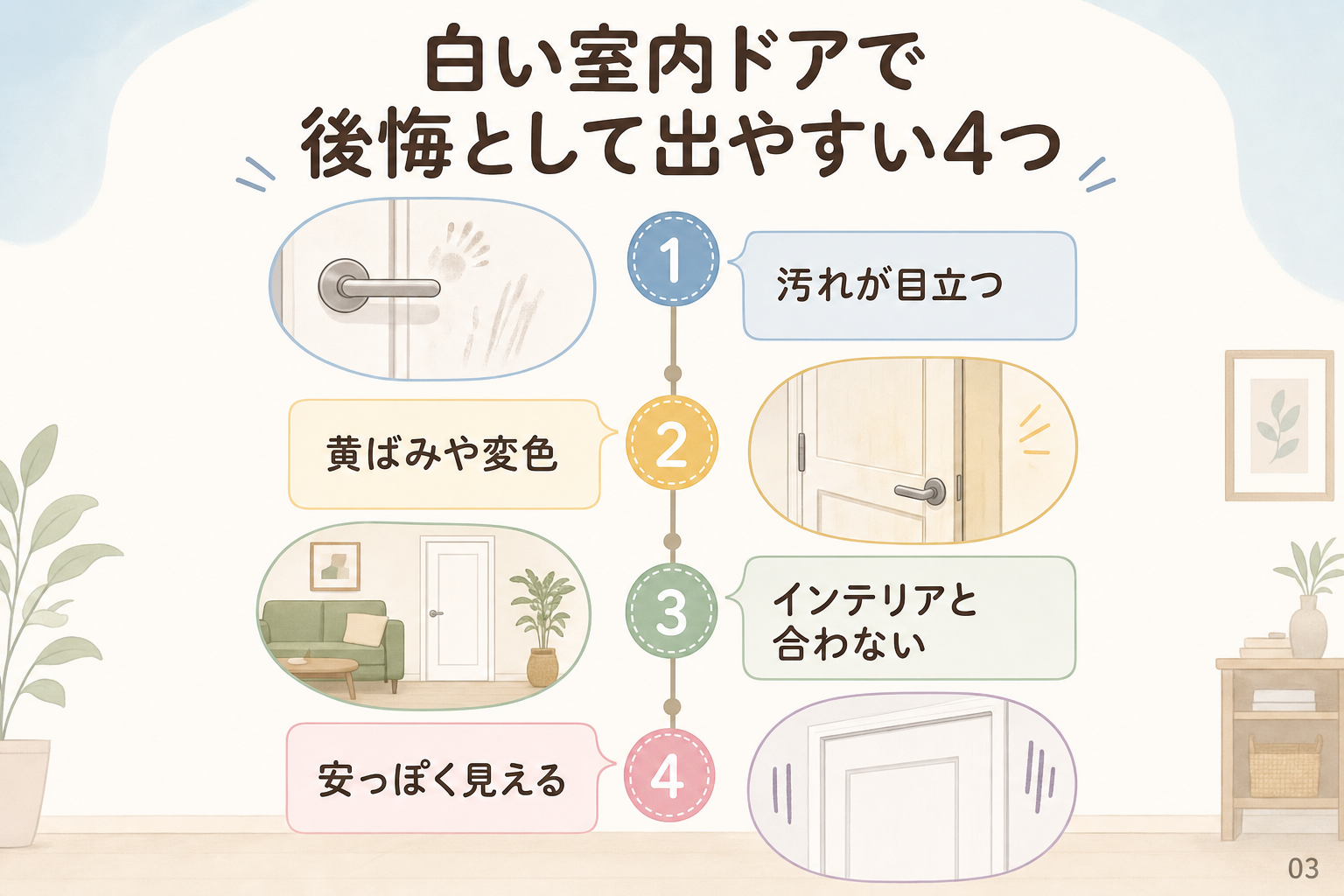 白い室内ドアで後悔として出やすい4つ