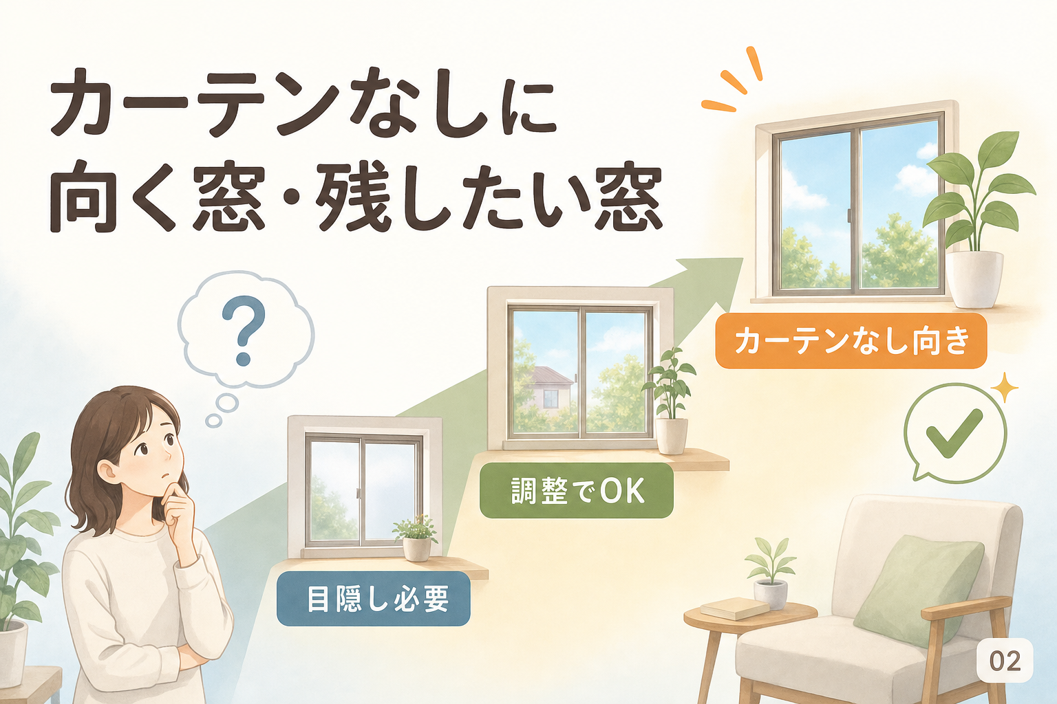 カーテンなしに向く窓・残したい窓