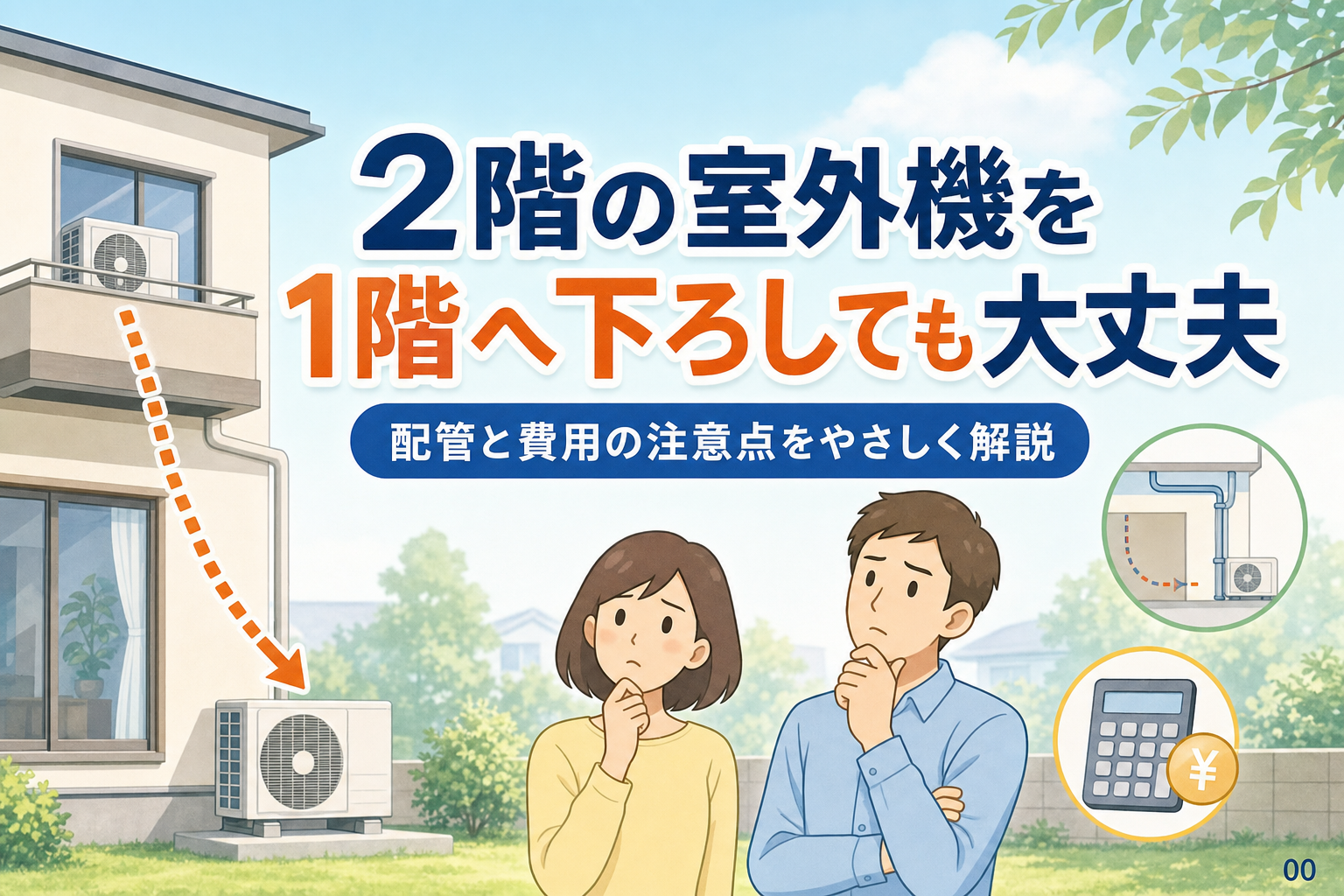 2階の室外機を1階へ下ろしても大丈夫?配管と費用の注意点