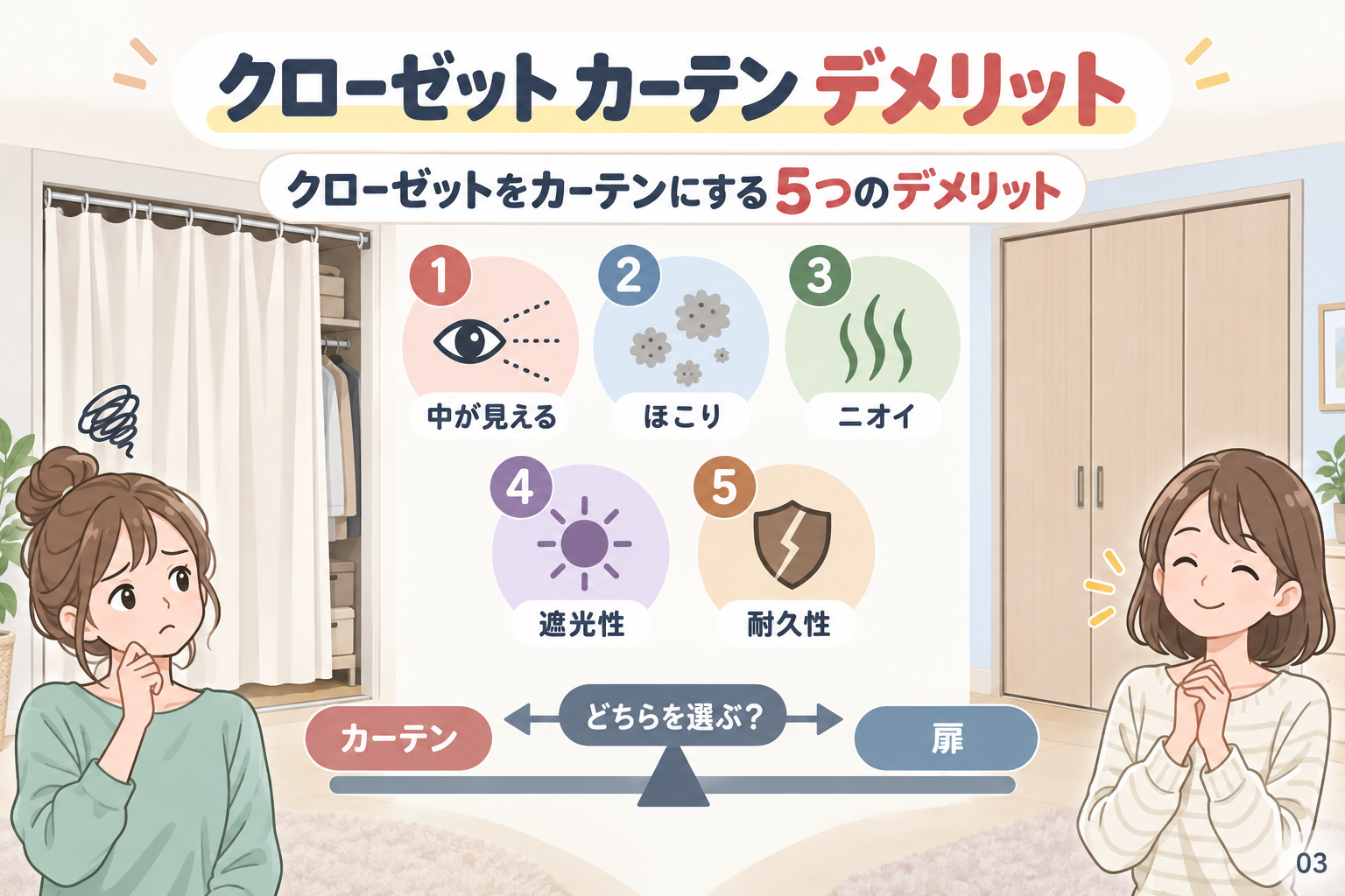 クローゼットをカーテンにする5つのデメリット