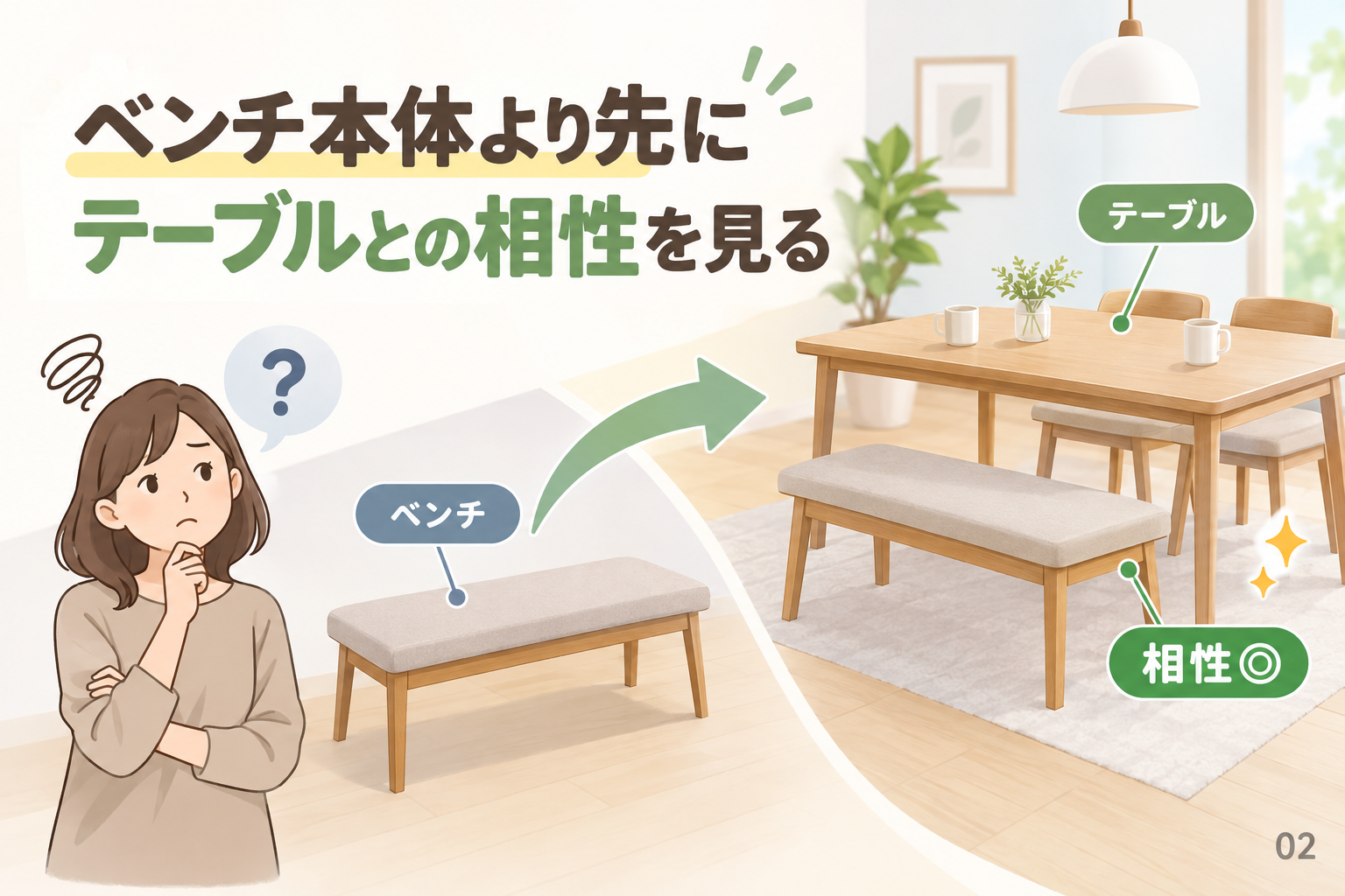 ベンチ本体より先にテーブルとの相性を見る
