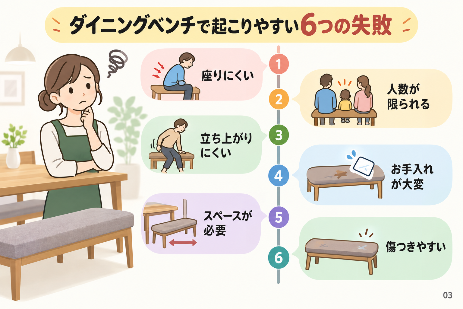 ダイニングベンチで起こりやすい6つの失敗