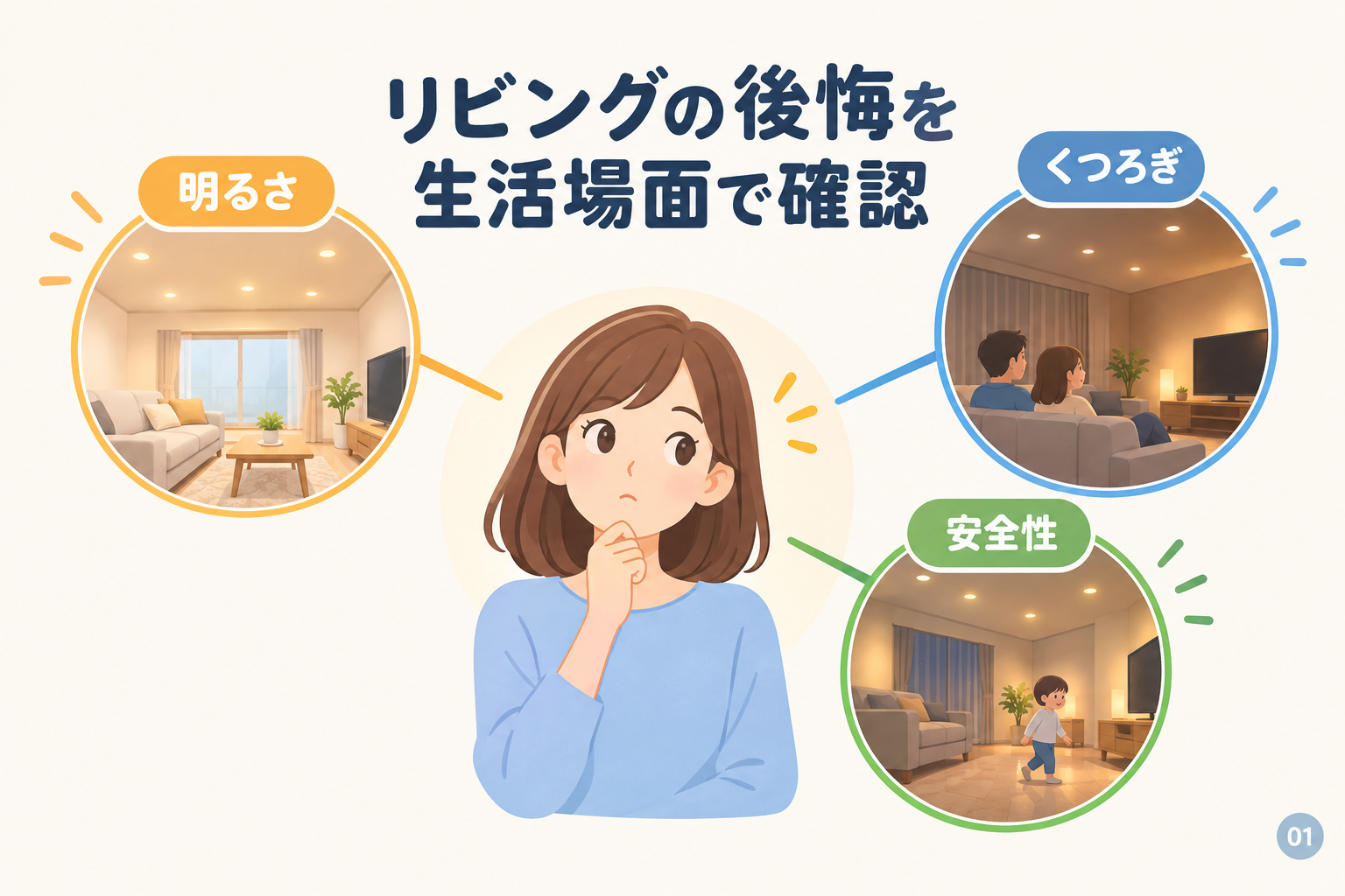 リビングの後悔を生活場面で確認