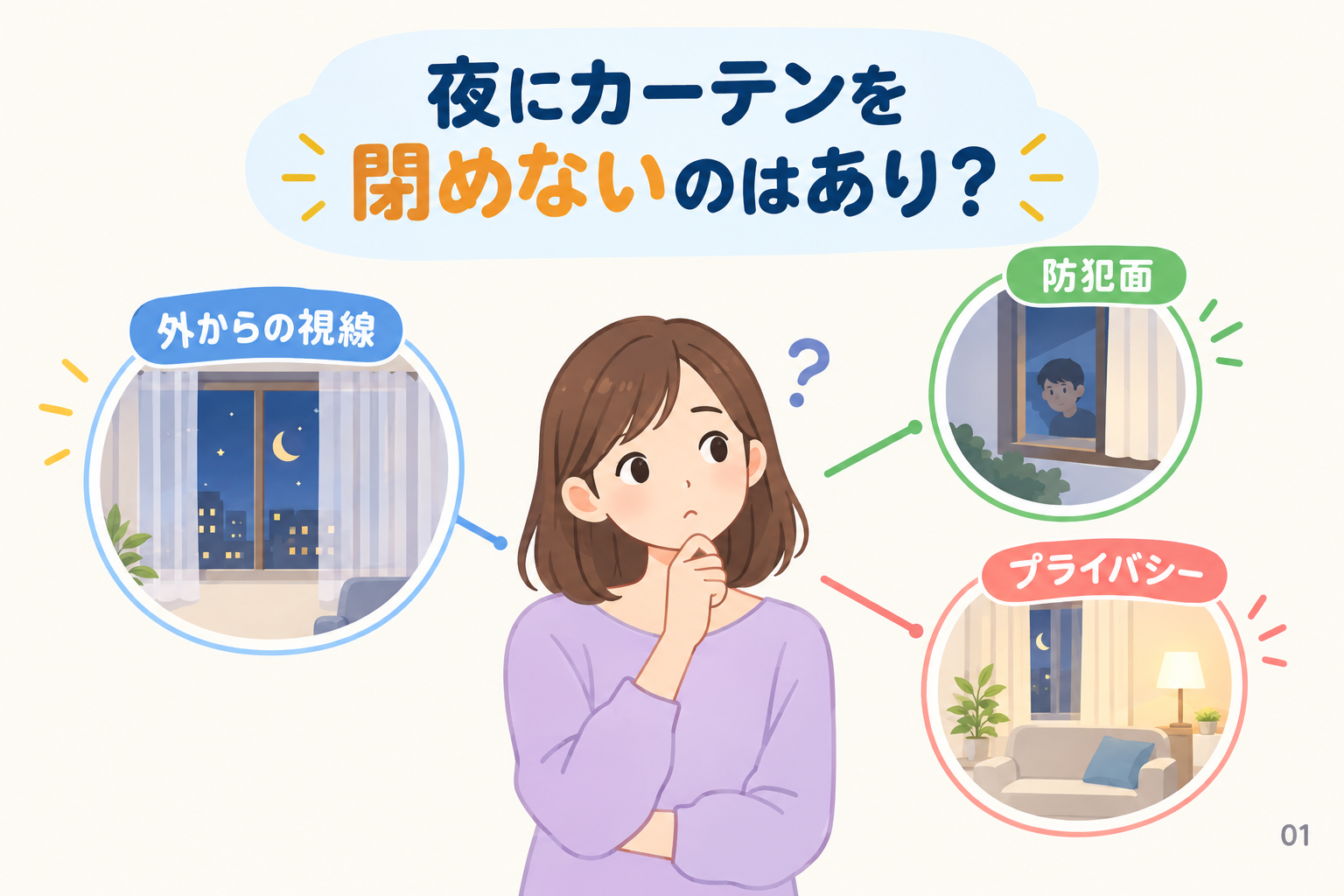 夜にカーテンを閉めないのはあり？