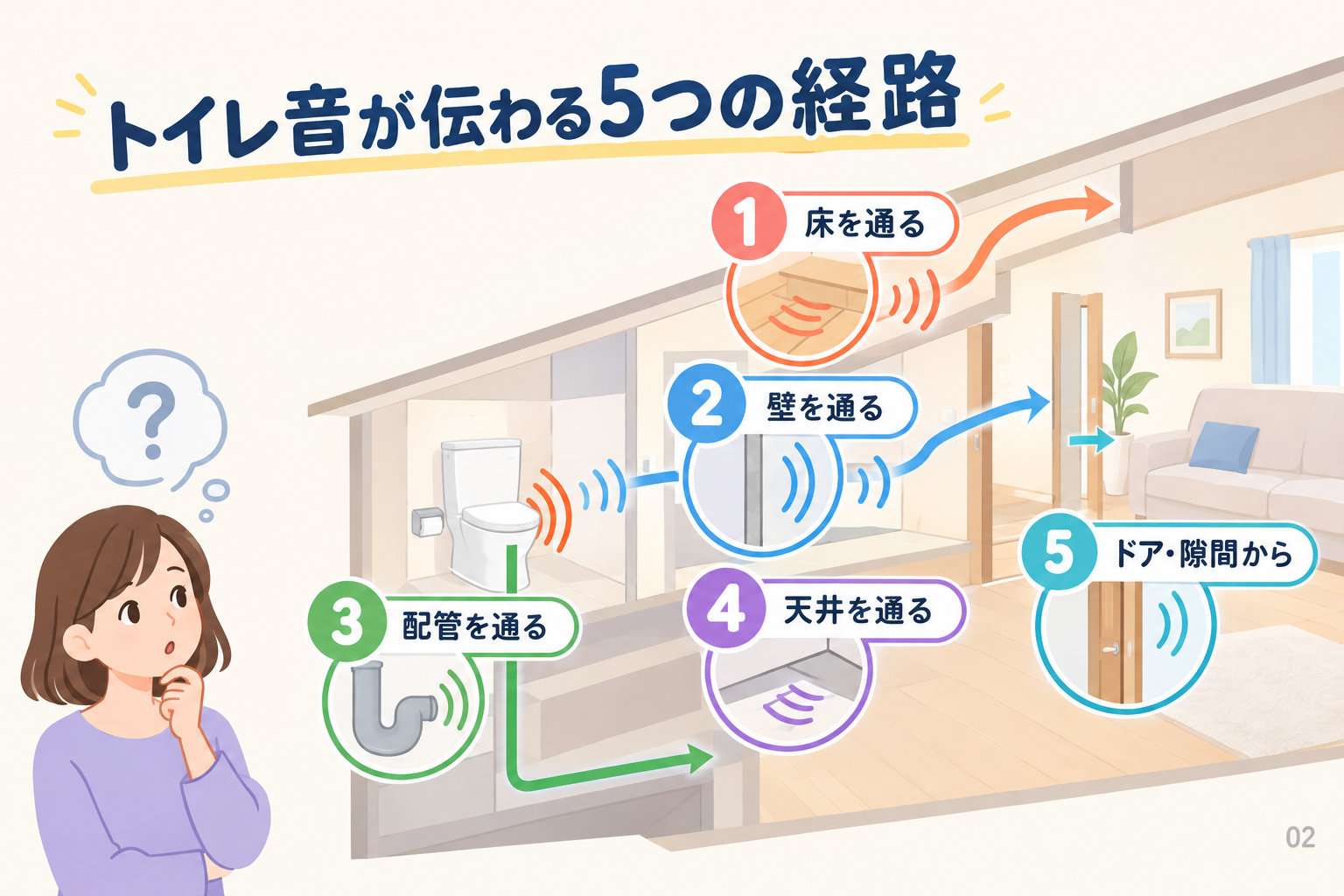 トイレ音が伝わる5つの経路