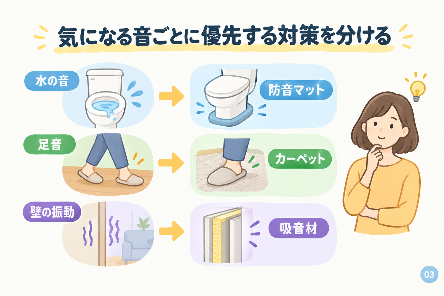 気になる音ごとに優先する対策を分ける
