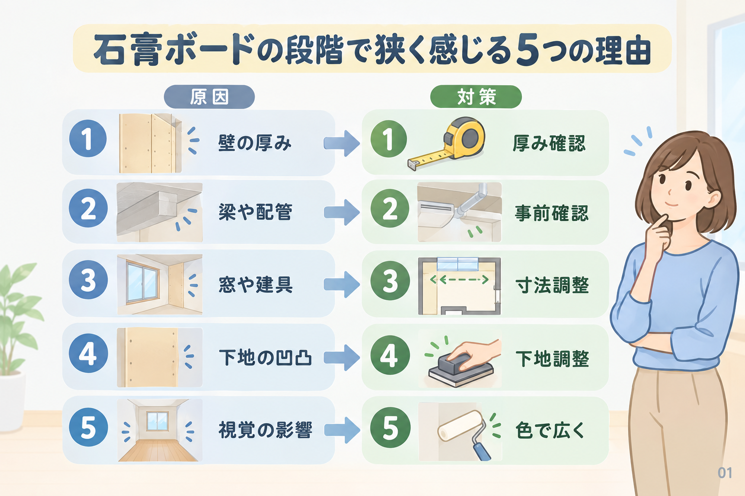 石膏ボードの段階で狭く感じる5つの理由
